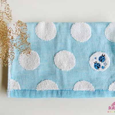圓點點紗布提花刺繡童巾(無撚紗)