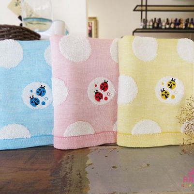 圓點點紗布提花刺繡童巾(無撚紗)
