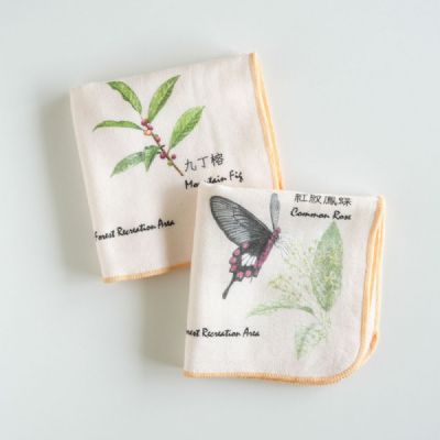 《客製》花蓮林務局生態寫實插畫-環保數噴純紗布小方巾