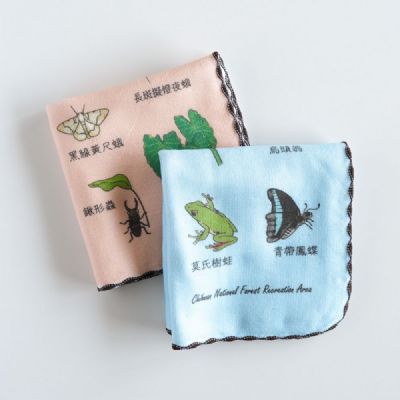 《客製》花蓮林務局生態小插畫-環保數噴純紗布小方巾