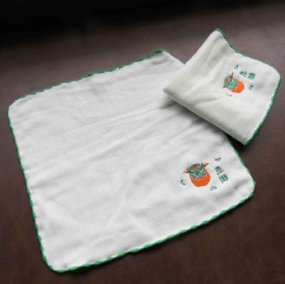 弄獅刺繡紗布方巾