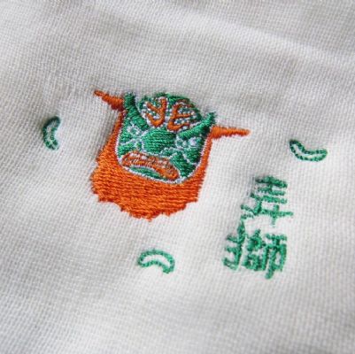 弄獅刺繡紗布方巾