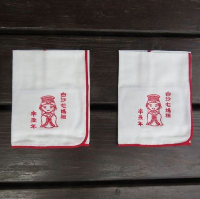 白沙屯雙層紗布方巾刺繡